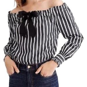 J.Crew grey & white stripe off shoulder w/ bow